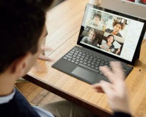 Remote team on a conference call using Teams. 