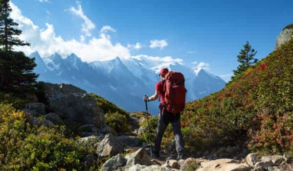 man hiking in mountains