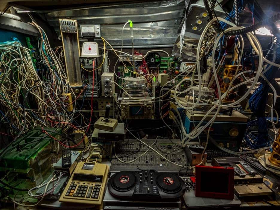 A giant mess of electronics and cables